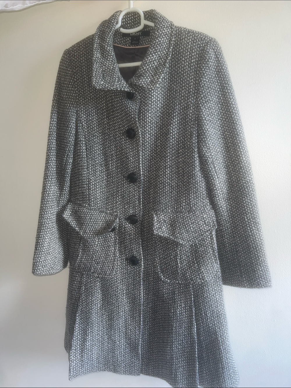 DKNY Gray Textured Button-Front Pea Coat - Picture 1 of 9